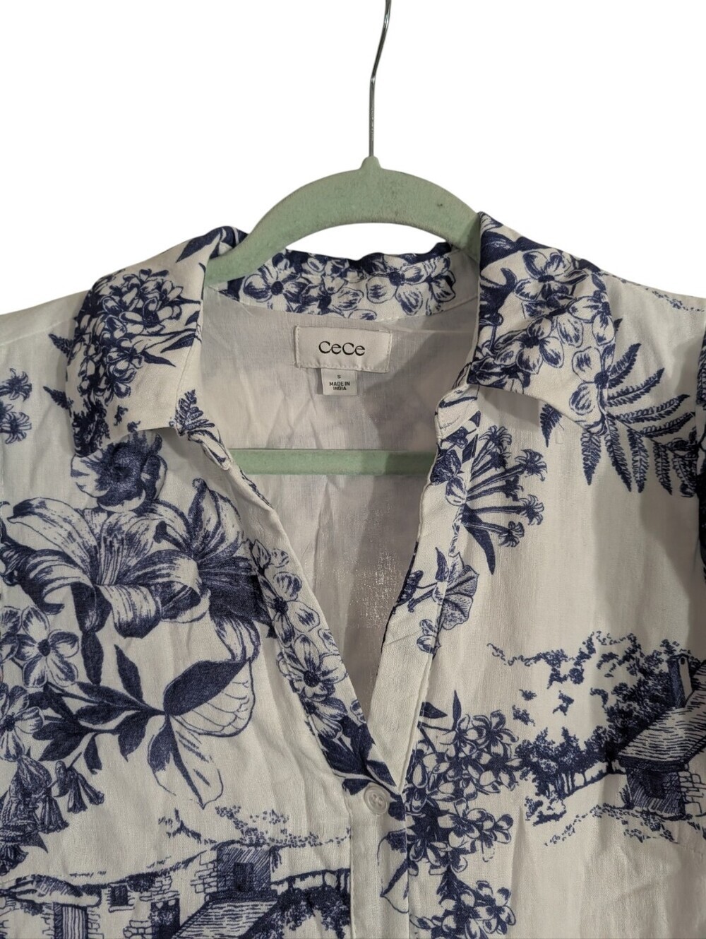 CeCe A La Plage Blue & White Toile Print Tiered Midi Dress NWT Size Small - Picture 4 of 11
